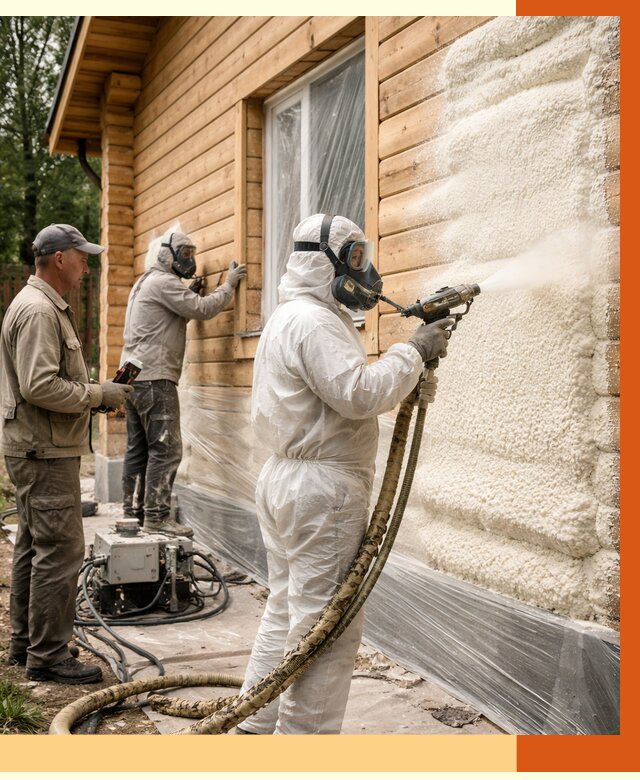 Утепление дома из бруса ППУ в Большой Камне от 3904 руб/м2 под ключ | ТепломастерБль