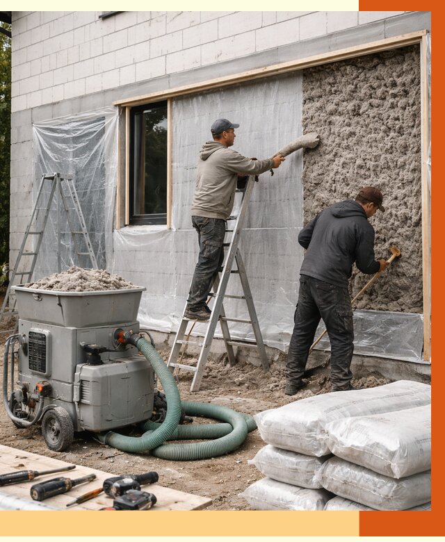 Утепление дома из газобетона эковатой в Большой Камне от 4563 руб./м2 | ТепломастерБль